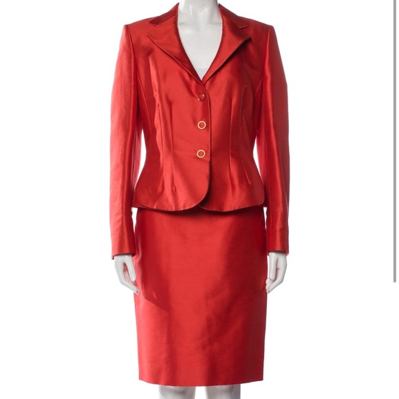 Escada Vintage Silk Blend Skirt Set In Orange - Picture 2 of 14